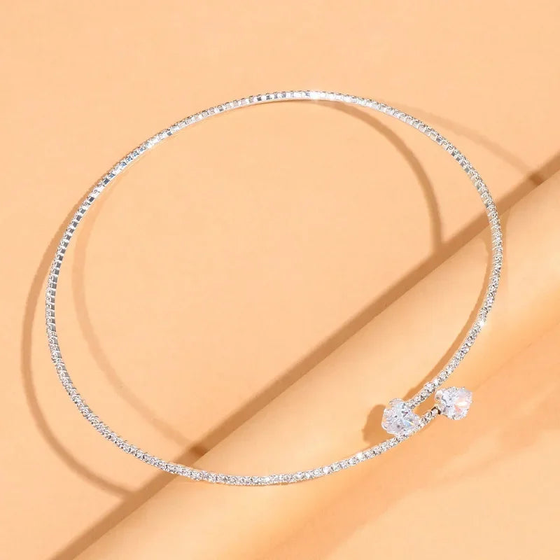 Stonefans Fashion Rhinestone Heart Collar Choker Necklace for Women Simple Open Collar Necklace Torques Jewelry Accessories LUXLIFE BRANDS