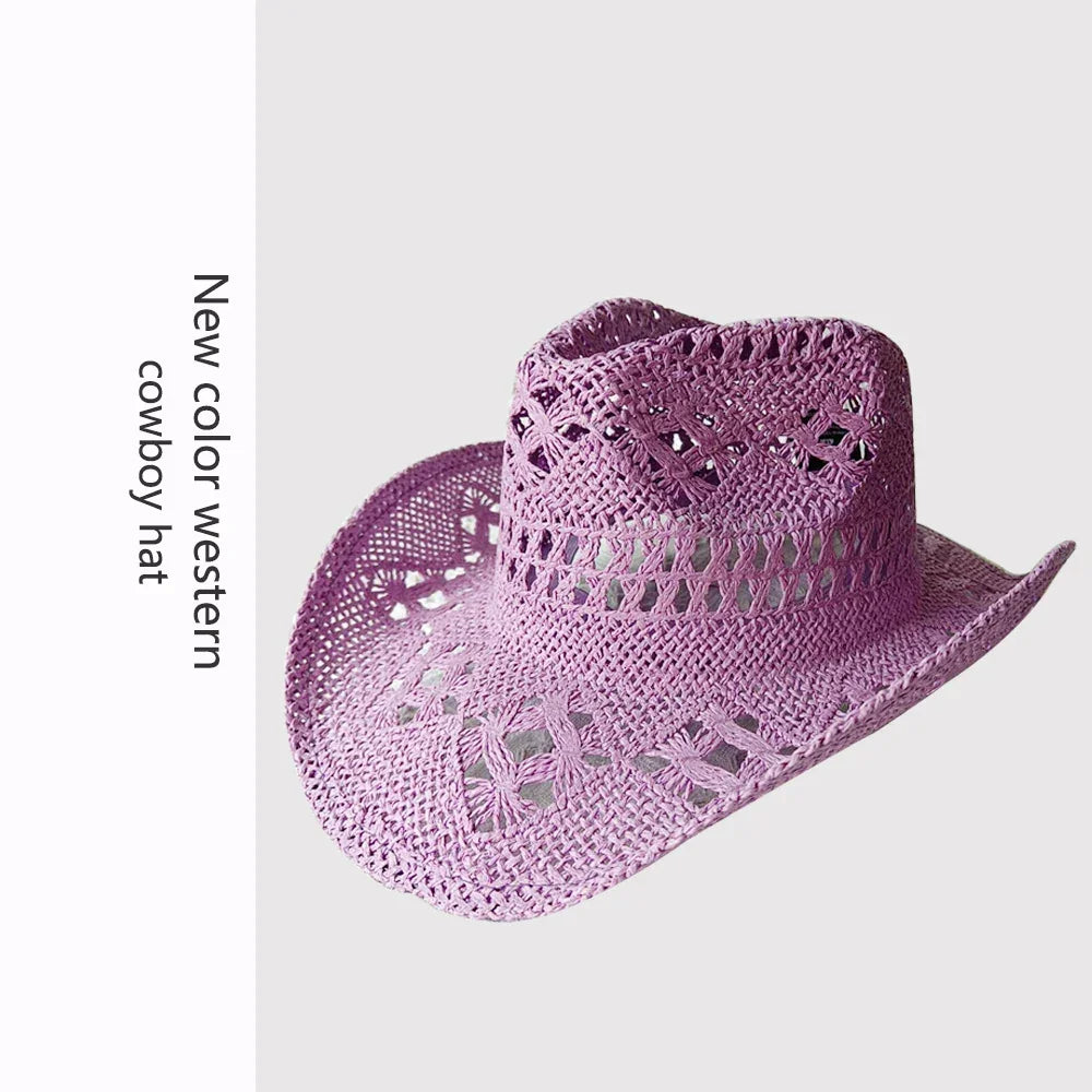 Melesh Western Women's Mint Green Cowboy Hat Straw Cowboy Hat Plasticity Strong Wide Brim Sunshine Beach Western Cowboy Hat