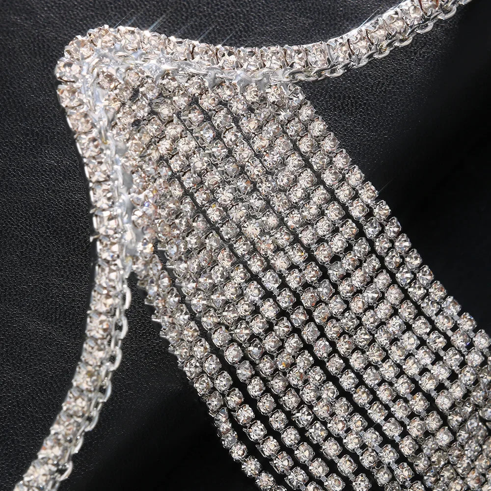 Sexy Crystal Tassel Chest Brace Chain Body Jewelry Fashion Women Bikini Top Lingerie Bra Chain Free Shipping Luxlife Brands