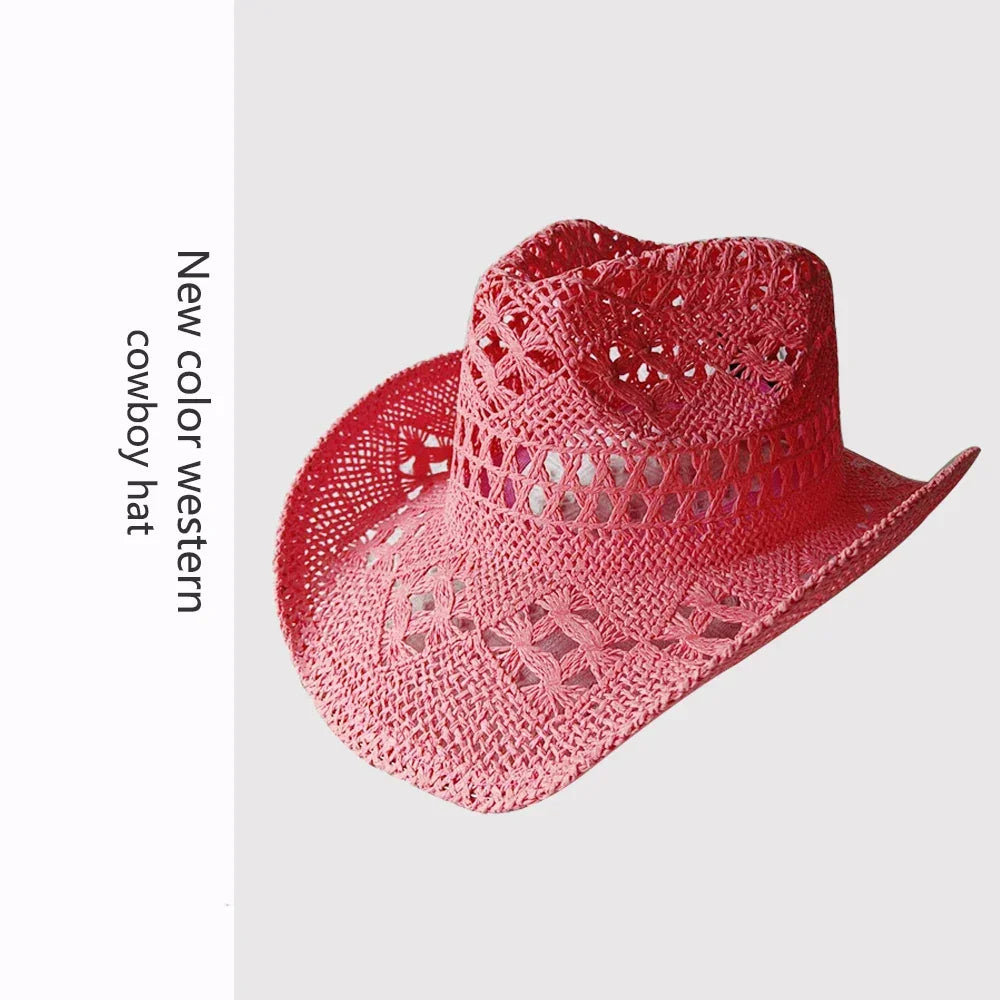 Melesh Western Women's Mint Green Cowboy Hat Straw Cowboy Hat Plasticity Strong Wide Brim Sunshine Beach Western Cowboy Hat