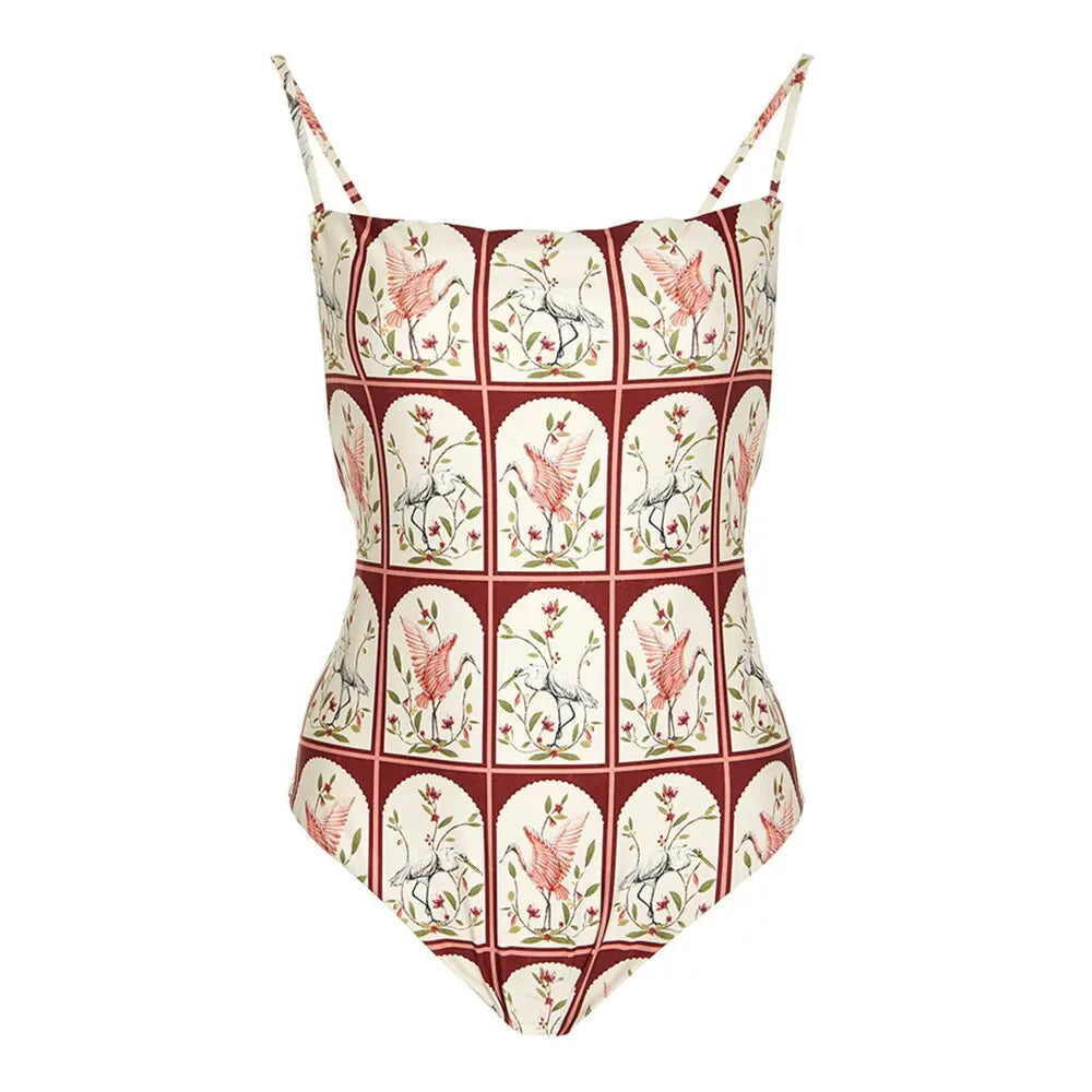 Fashion Print One-Piece Triangle Micro Bikinis Sexy Swimsuits and Coverups Red Swimwear Women With Cover Up Summer Beach Solid