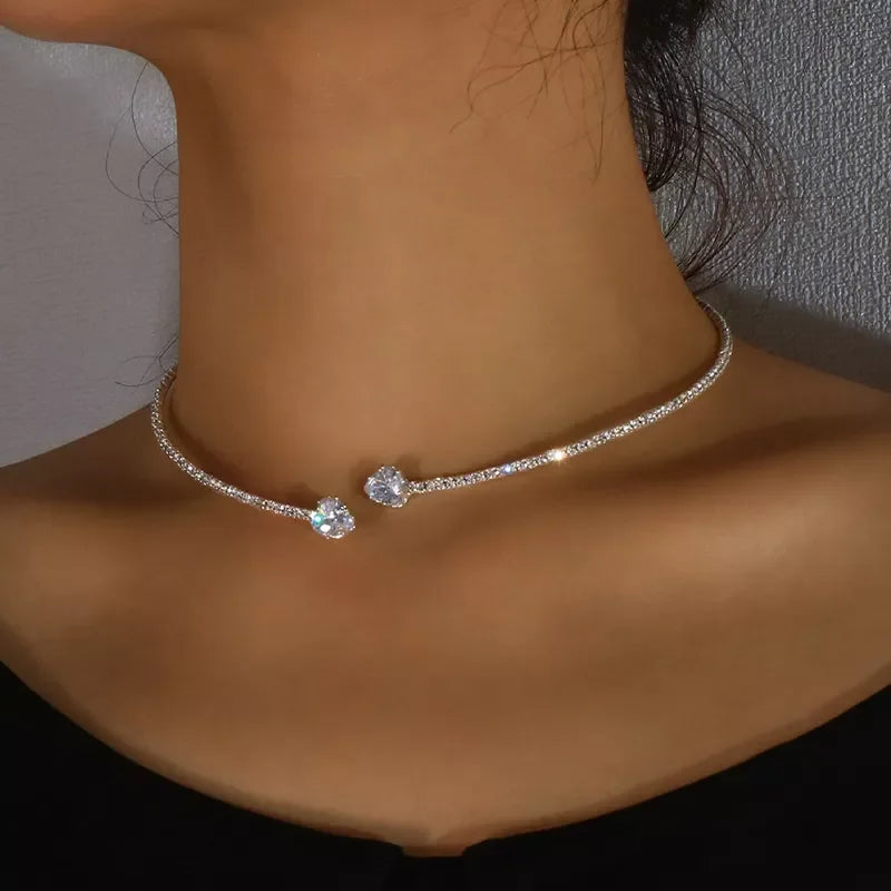 Stonefans Fashion Rhinestone Heart Collar Choker Necklace for Women Simple Open Collar Necklace Torques Jewelry Accessories LUXLIFE BRANDS