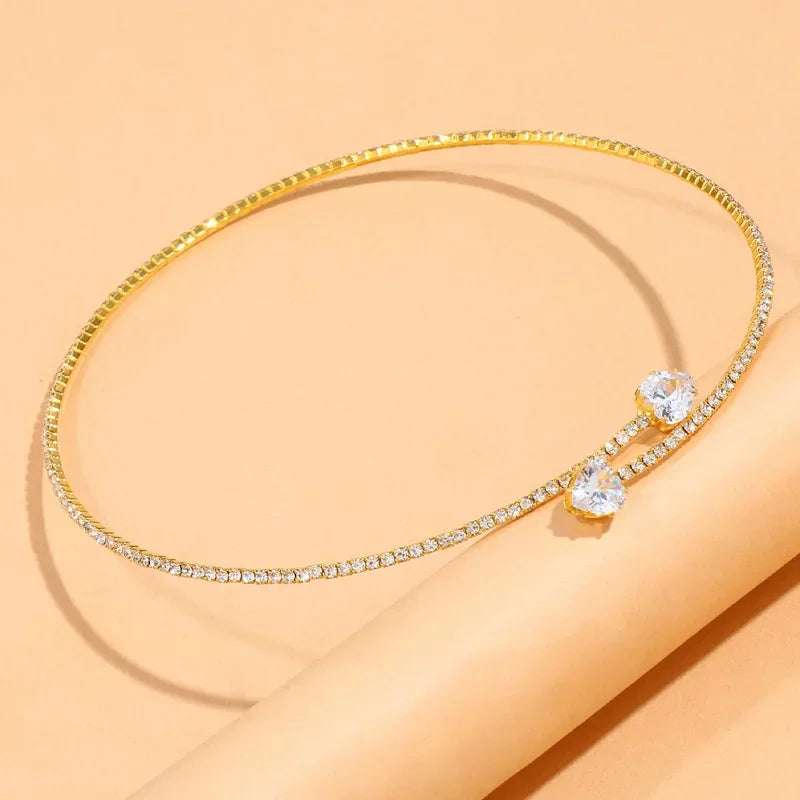 Stonefans Fashion Rhinestone Heart Collar Choker Necklace for Women Simple Open Collar Necklace Torques Jewelry Accessories LUXLIFE BRANDS