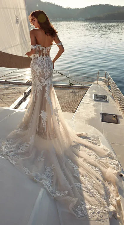 Ethymon Modern Sweetheart Wedding Gown For Bride Off the Shoulder Trumpet Lace Appliques Backless Robe De Mariée Customised Luxlife Brands