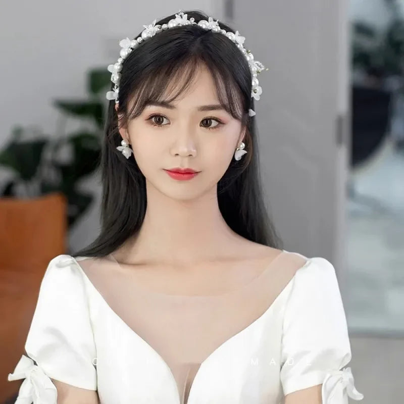 New Fashion Crystal Hair Band Headbands for Women Girls Handmade Wedding Hair Accessories White Pearl Flower Tiaras Crowns LUXLIFE BRANDS