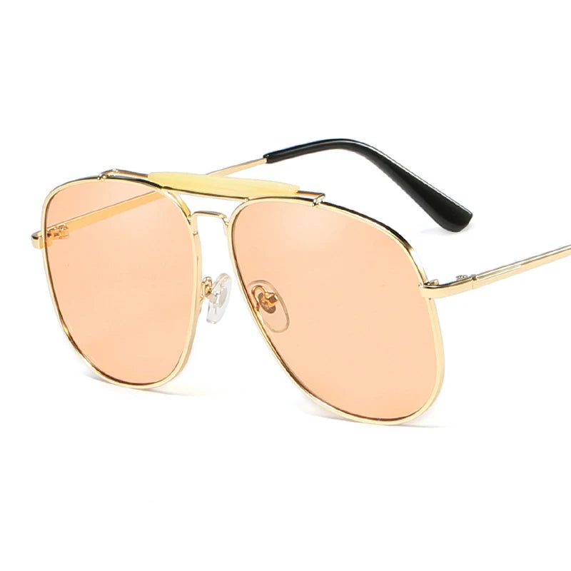 B155 Retro Oversized Metal Sunglasses Ladies Men Peach Red Pilot Sunglasses Trend Designer Glasses UV400 2023 New LUXLIFE BRANDS
