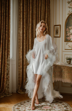 Luxury Ostrich Feather Satin Bridal Robe – White/Ivory Train, Holiday Photoshoot Gift SelenaHuanStudio