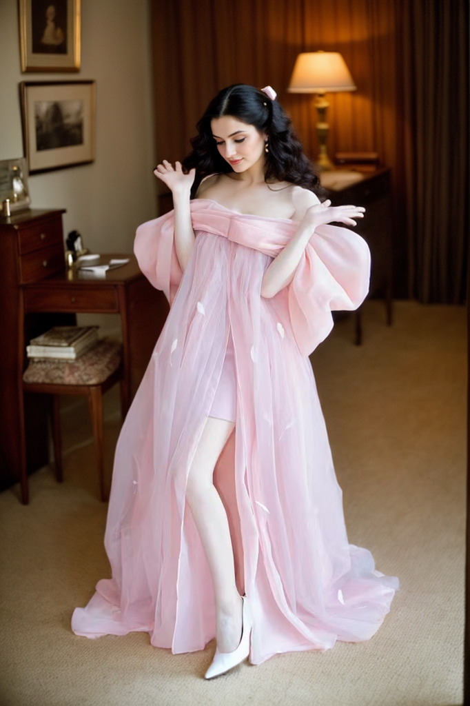 Blush Pink Sheer Bow-Tie Robe Dress – Romantic Elegance SelenaHuanStudio