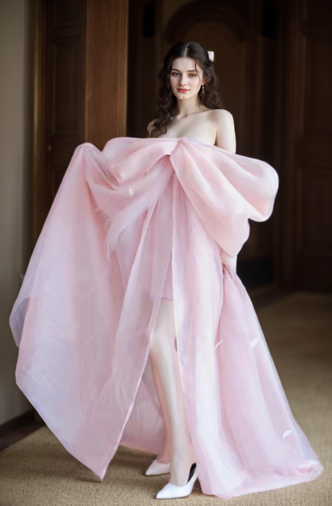 Blush Pink Sheer Bow-Tie Robe Dress – Romantic Elegance SelenaHuanStudio