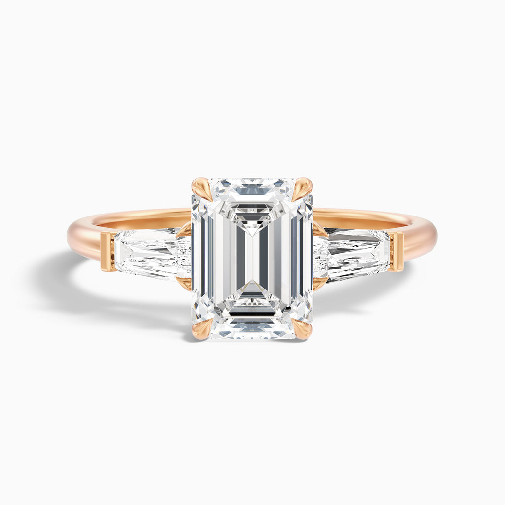 Melania 2 Carat Emerald with Tapered Baguette Cut Lab Grown Engagement Ring in 14k White Gold