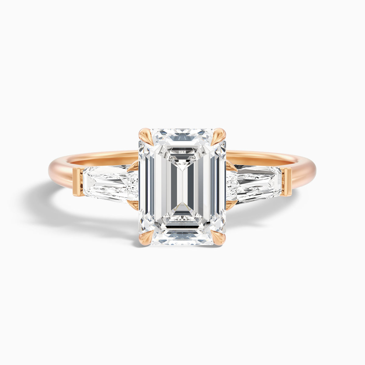 Melania 2 Carat Emerald with Tapered Baguette Cut Lab Grown Engagement Ring in 14k Yellow Gold