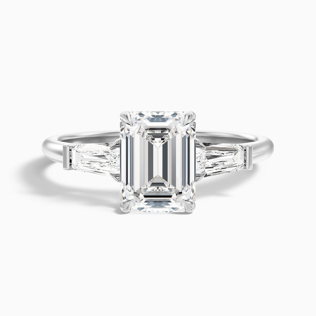 Melania 2 Carat Emerald with Tapered Baguette Cut Lab Grown Engagement Ring in 14k White Gold