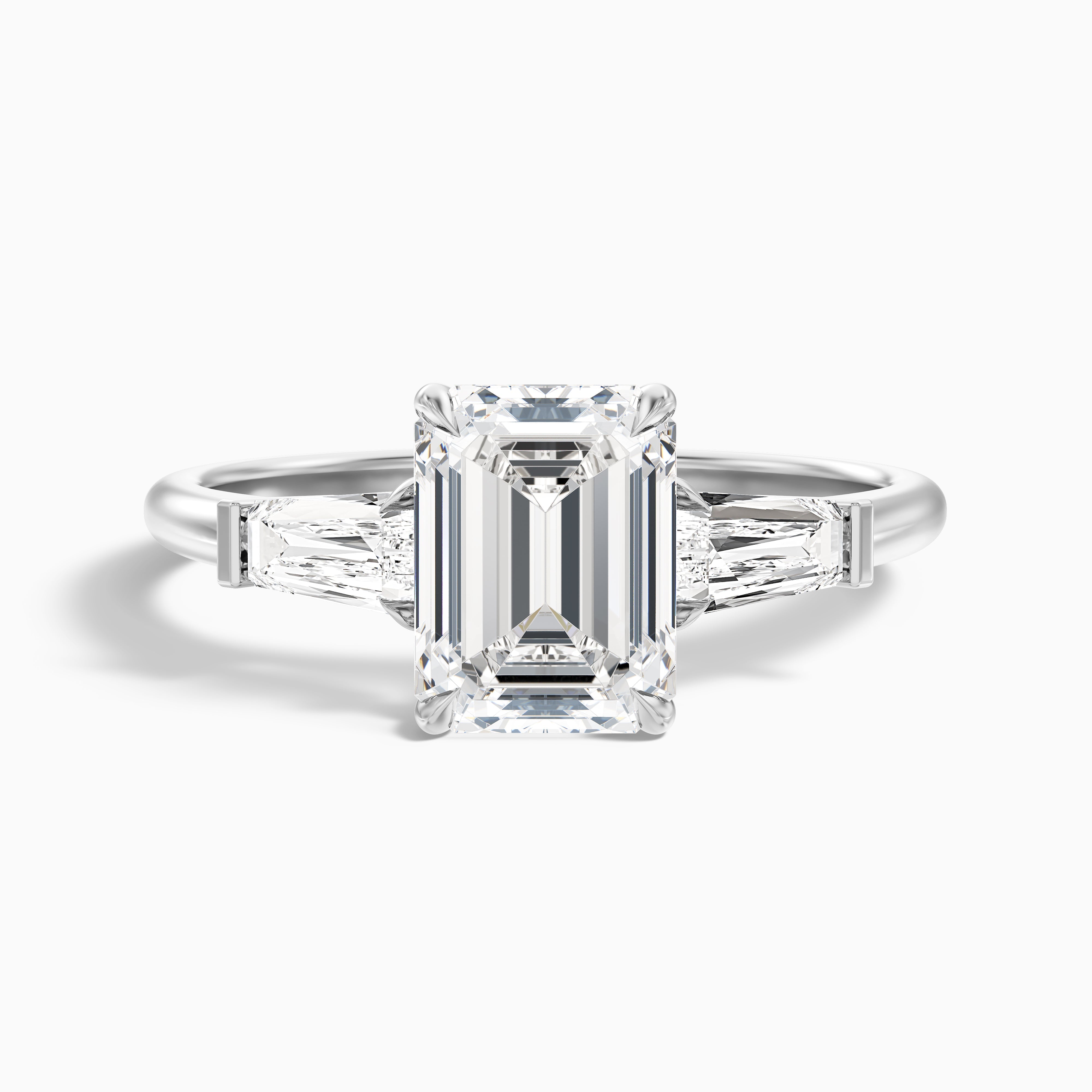 Melania 2 Carat Emerald with Tapered Baguette Cut Lab Grown Engagement Ring in 14k White Gold