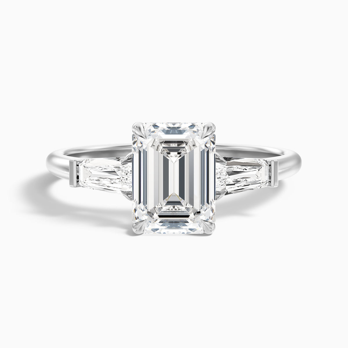 Melania 2 Carat Emerald with Tapered Baguette Cut Lab Grown Engagement Ring in 14k Yellow Gold