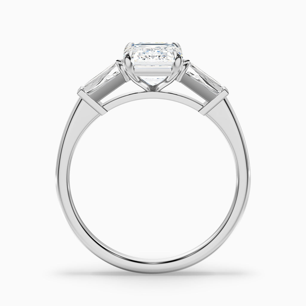 Melania 2 Carat Emerald with Tapered Baguette Cut Lab Grown Engagement Ring in 14k White Gold