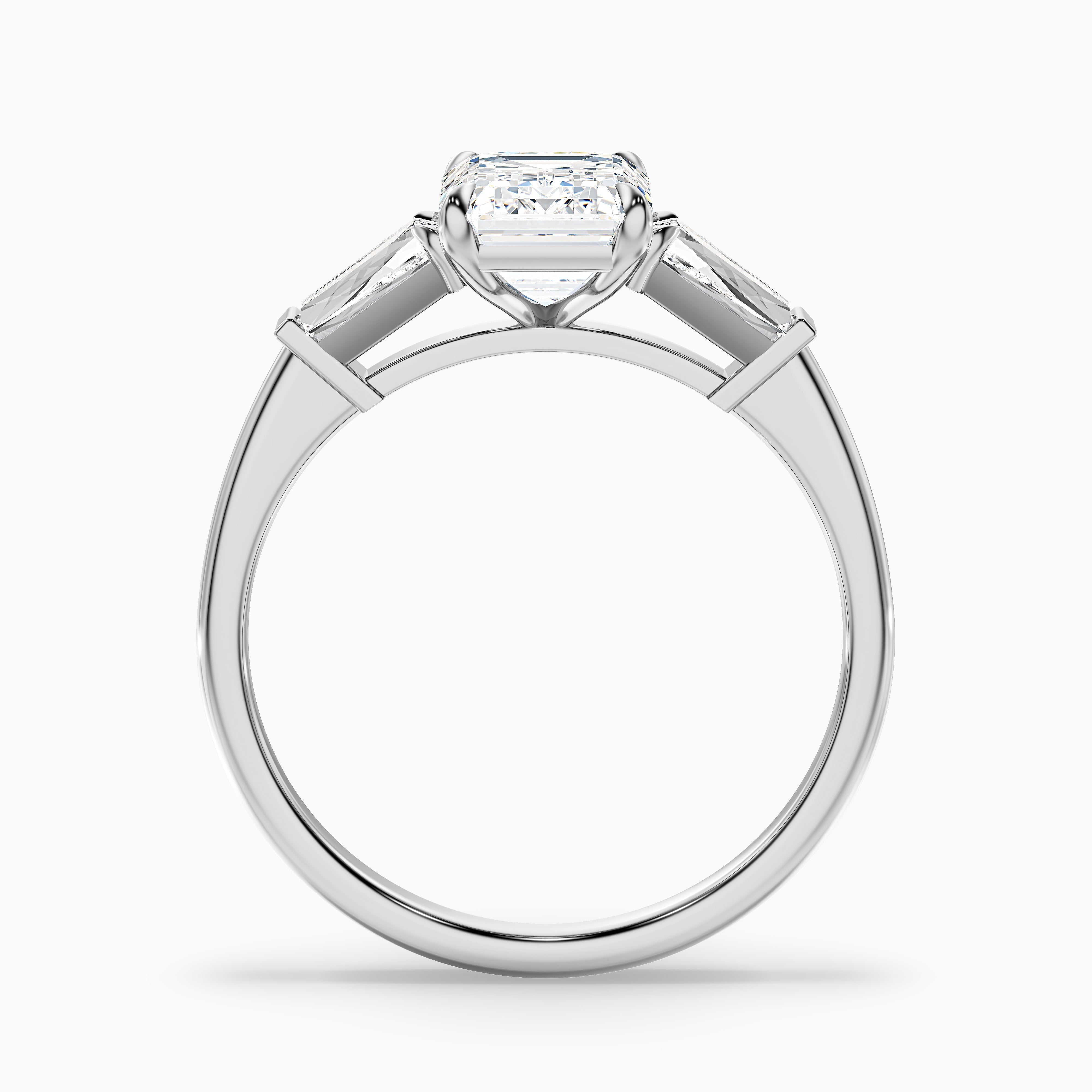 Melania 2 Carat Emerald with Tapered Baguette Cut Lab Grown Engagement Ring in 14k White Gold