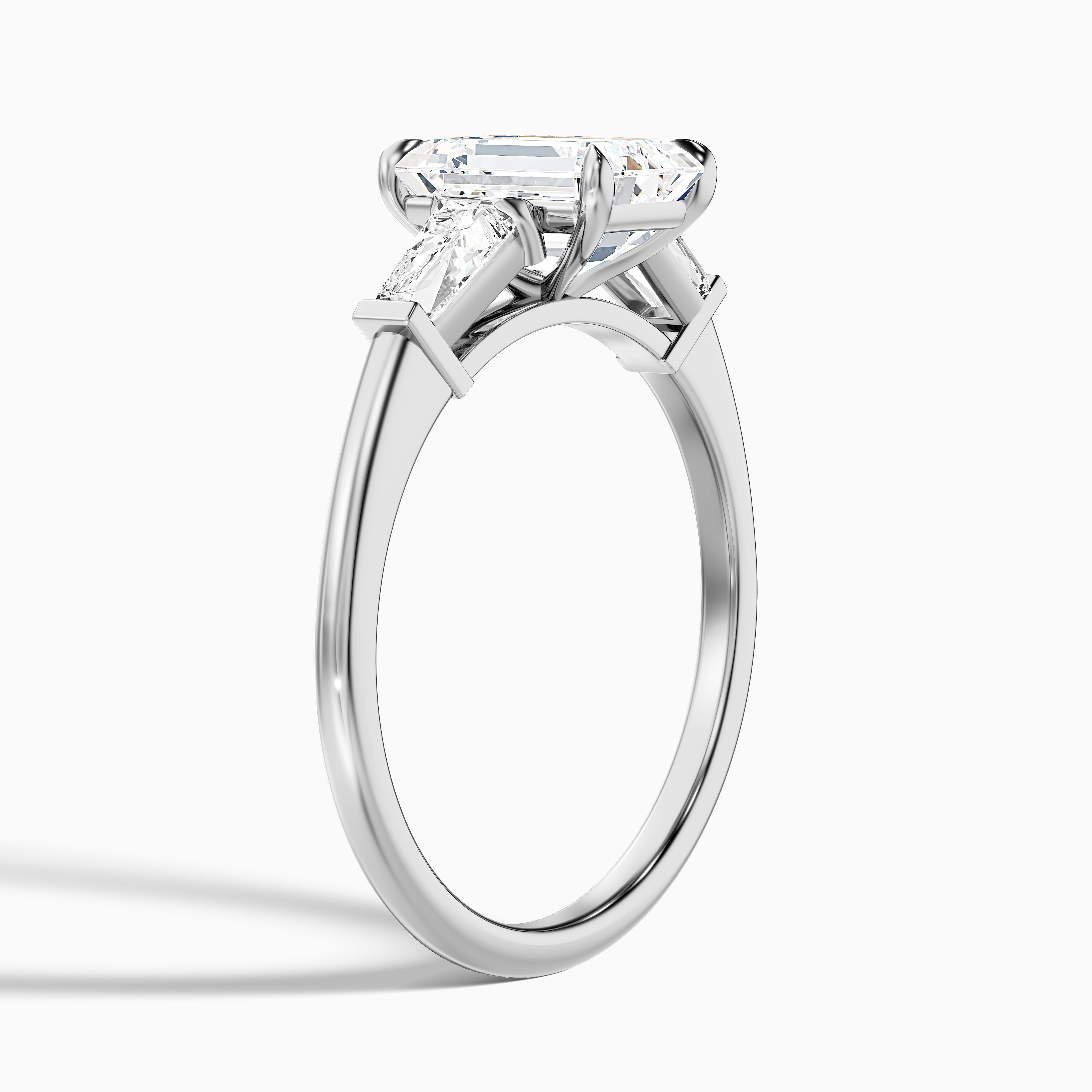 Melania 3 Carat Emerald with Tapered Baguette Cut Lab Grown Engagement Ring in 10k White Gold