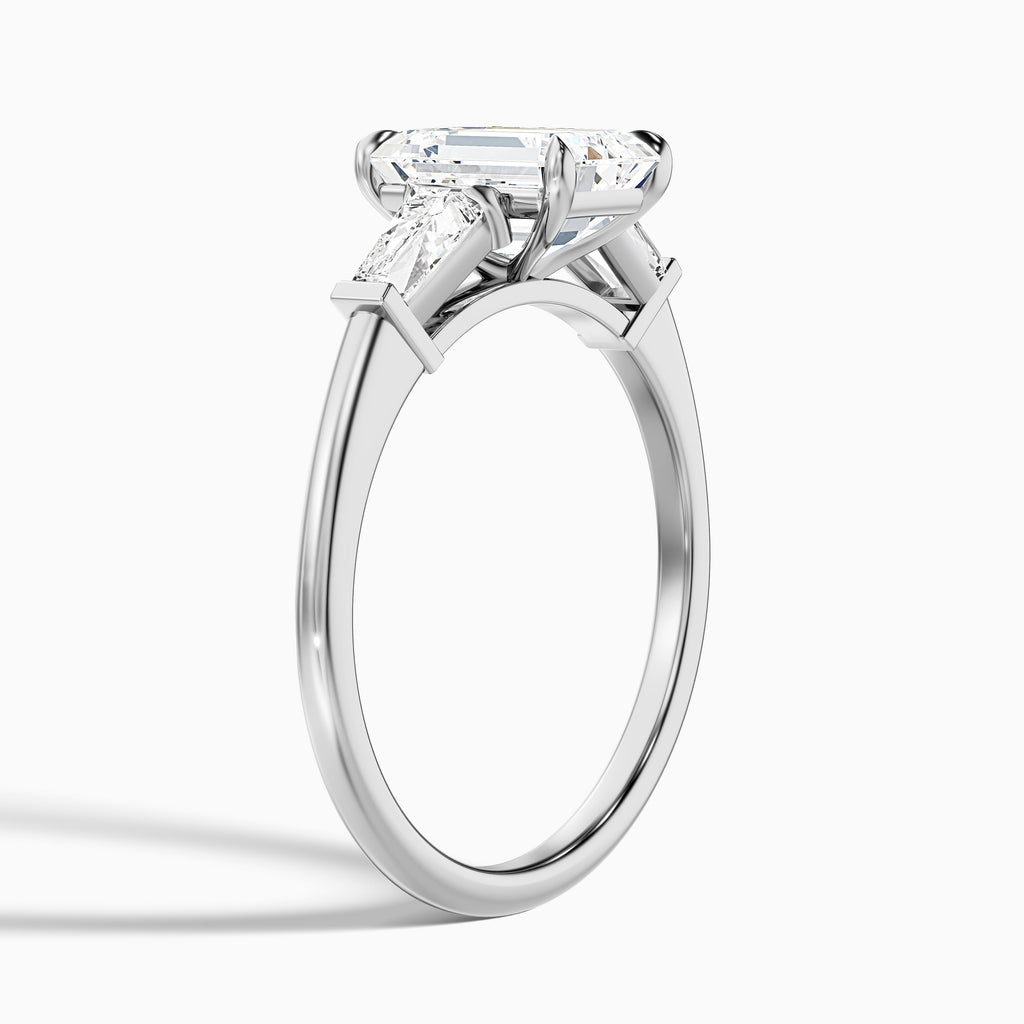 Melania 2 Carat Emerald with Tapered Baguette Cut Lab Grown Engagement Ring in 14k White Gold
