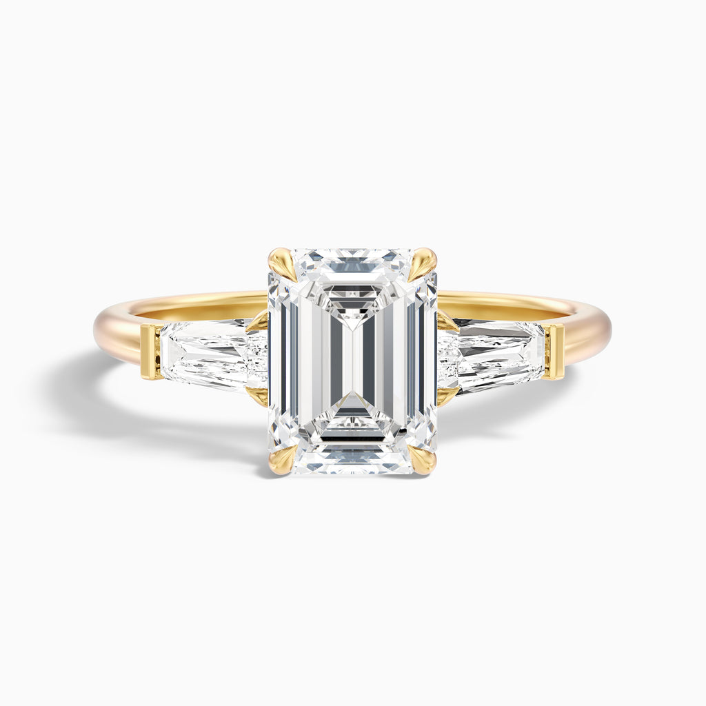 Melania 2 Carat Emerald with Tapered Baguette Cut Lab Grown Engagement Ring in 14k White Gold