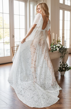 Chantilly Floral Lace Tulle Mesh Long Bridal Robe with Train SelenaHuanStudio