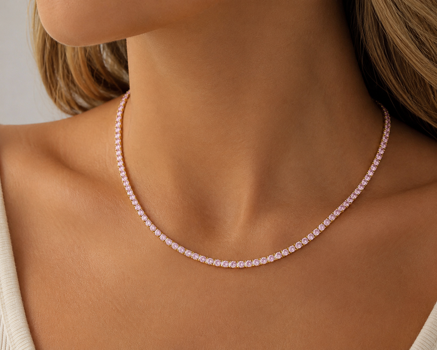 Karla Tennis Necklace Light Pink