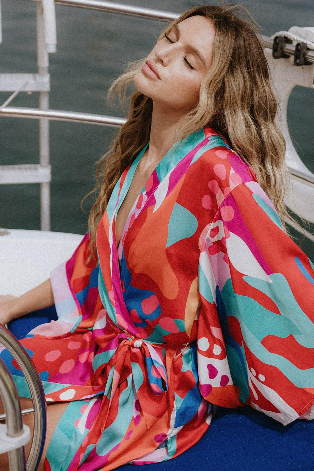 CANCUN GETAWAY SATIN MIDI KIMONO Flying Tomato