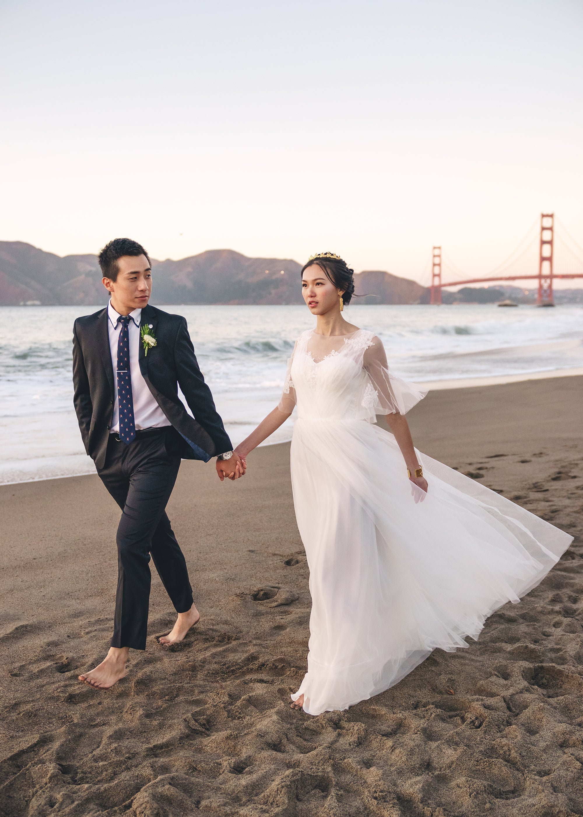 Short Sleeves A-line light-weight lace applique tulle mini wedding dress SelenaHuanStudio