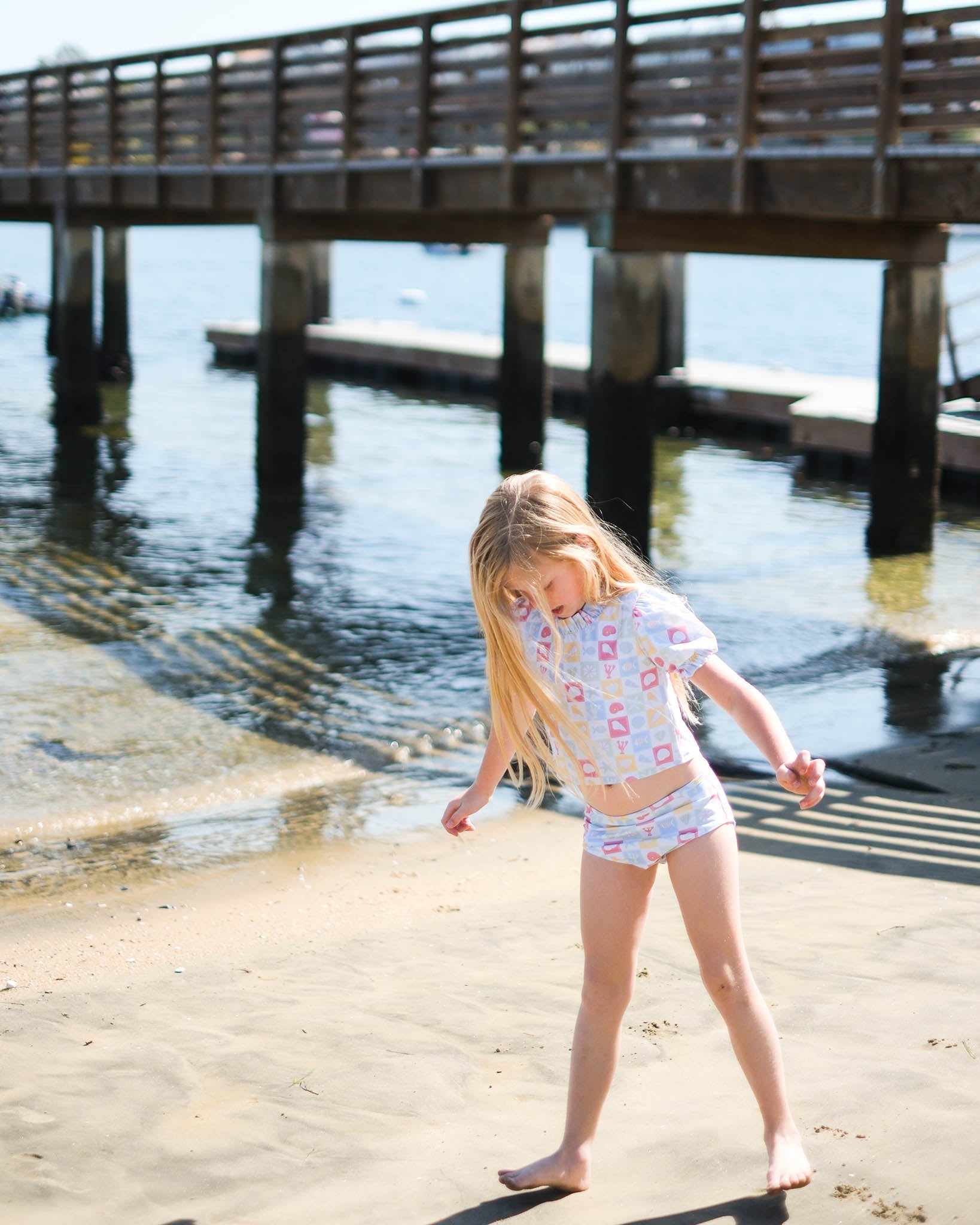 Coastal Stamps in Pastel Puff Sleeve Tankini- FINAL SALE Smockingbird