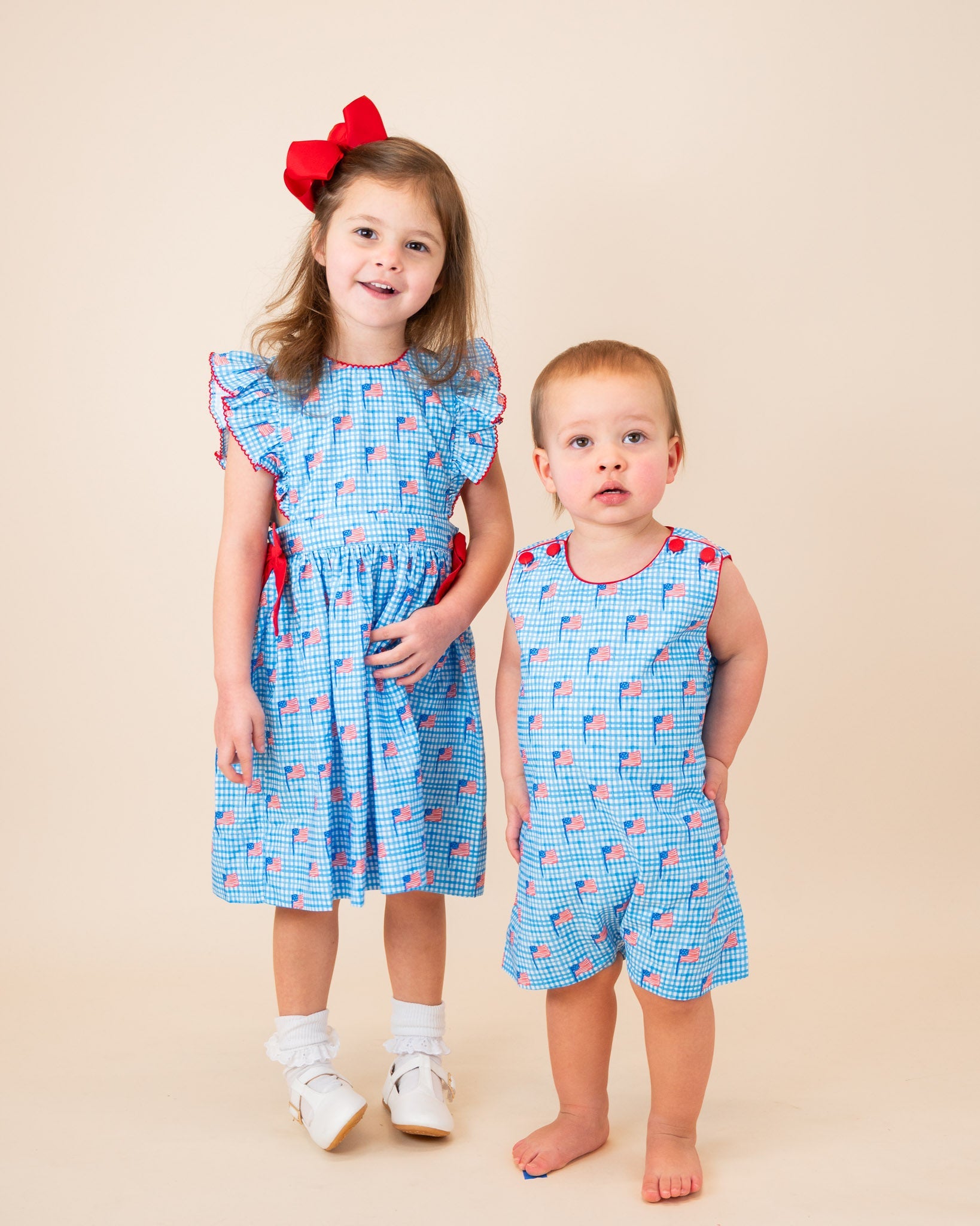 American Flag Gingham Print Shortall- FINAL SALE