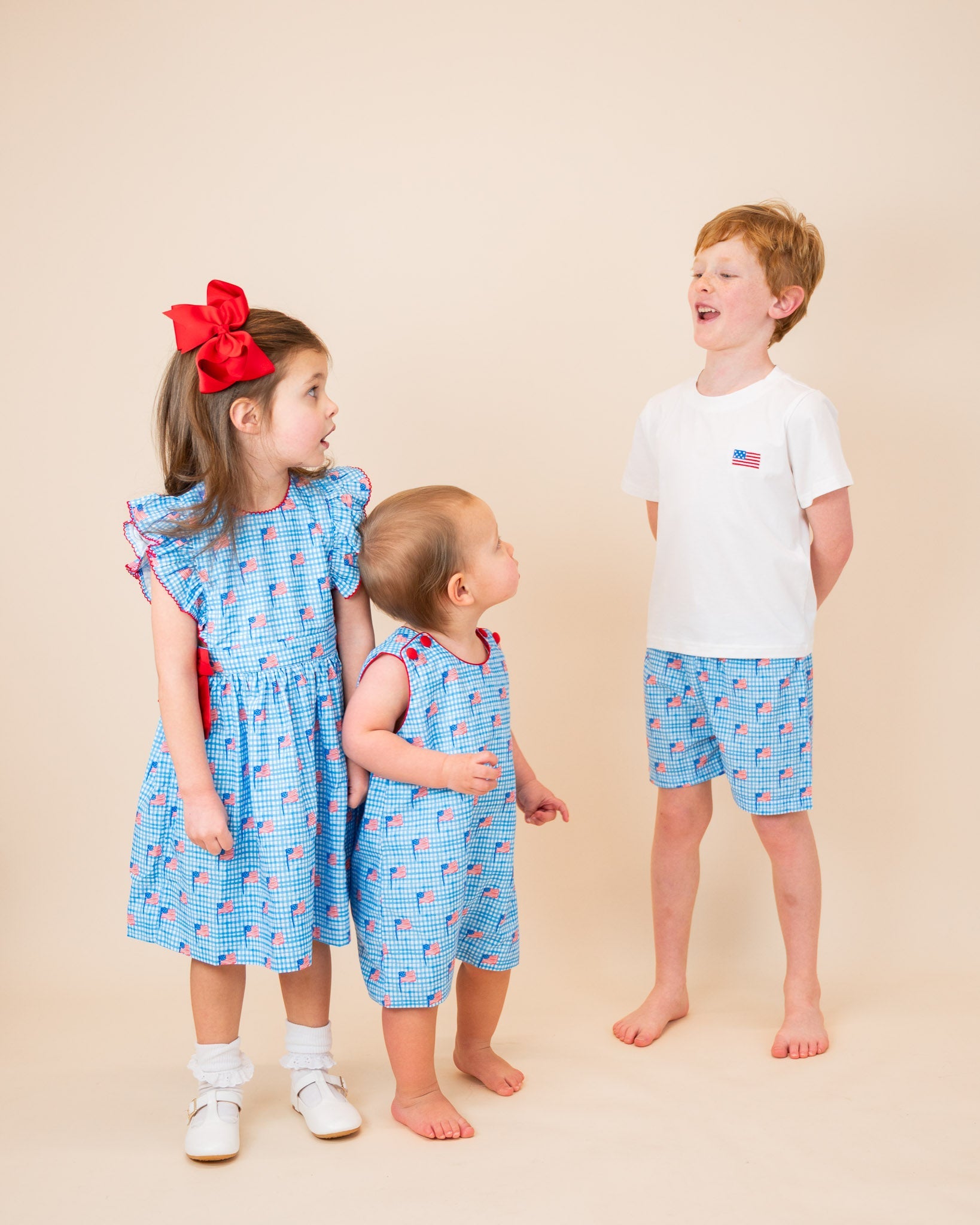 American Flag Gingham Print Shortall- FINAL SALE