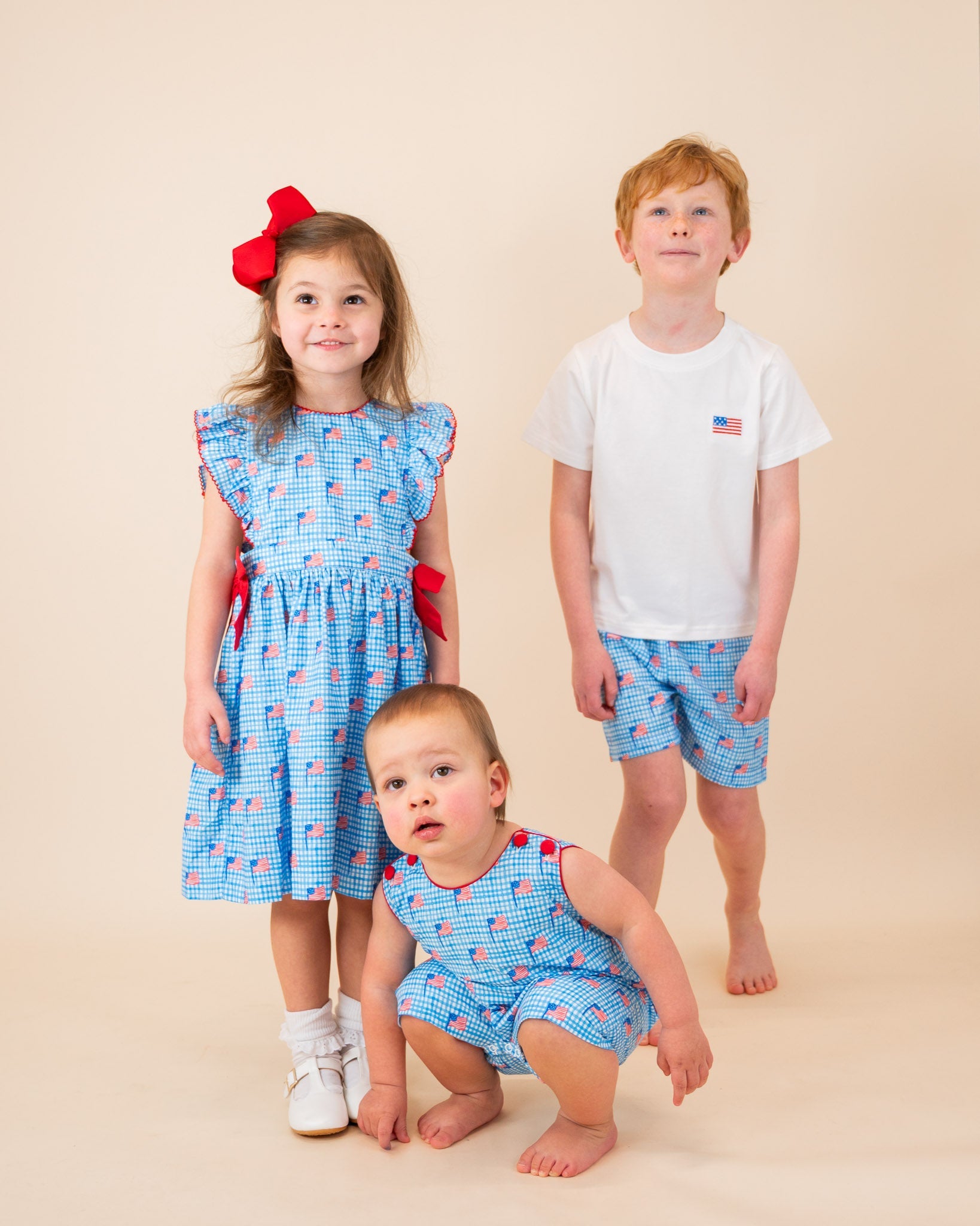 American Flag Gingham Print Shortall- FINAL SALE