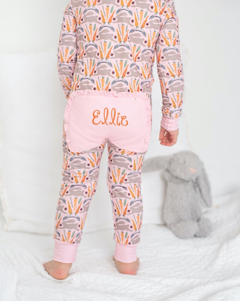 Spring Bunnies Pink Pima Cotton Zip Up Pajamas-FINAL SALE Smockingbird