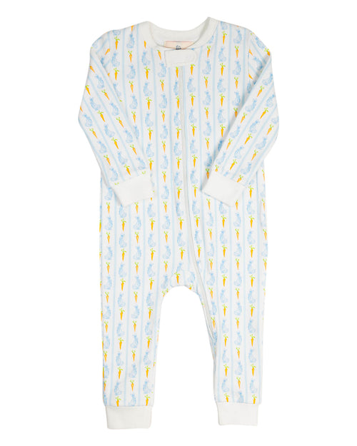 Blue Bunny Knit Zip Up Pajamas-FINAL SALE Smockingbird