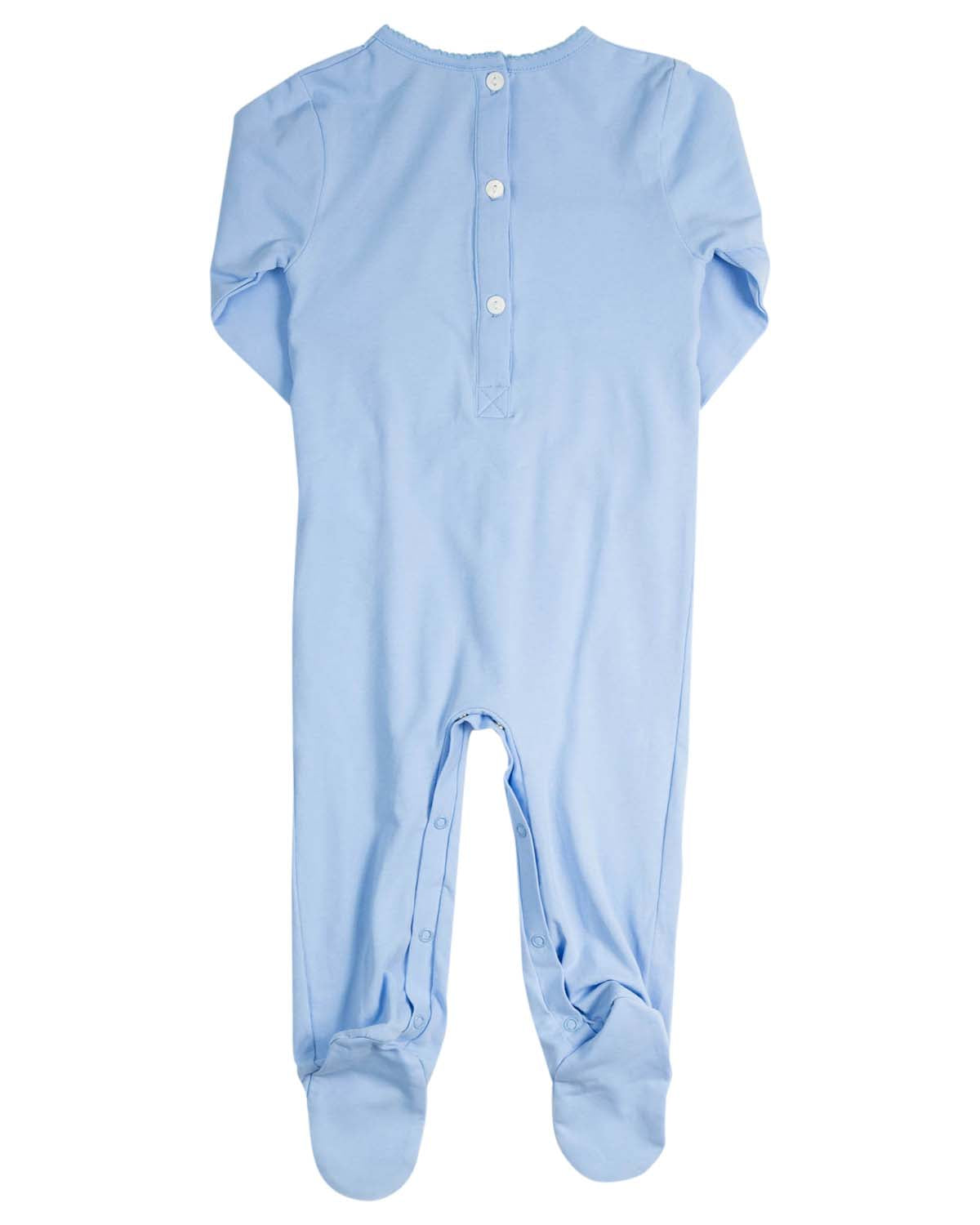 Baby Rattle Smocked Knit Onesie In Blue Smockingbird