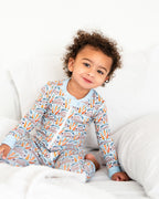 Spring Bunnies Blue Pima Cotton Zip Up Pajamas-FINAL SALE Smockingbird