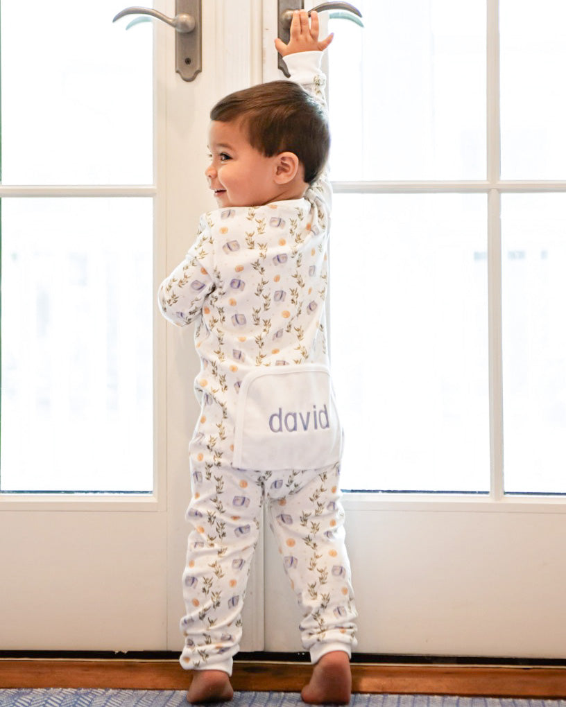 Dreaming of Dreidels Hanukkah Pima Cotton Zip Up Pajamas- FINAL SALE Smockingbird