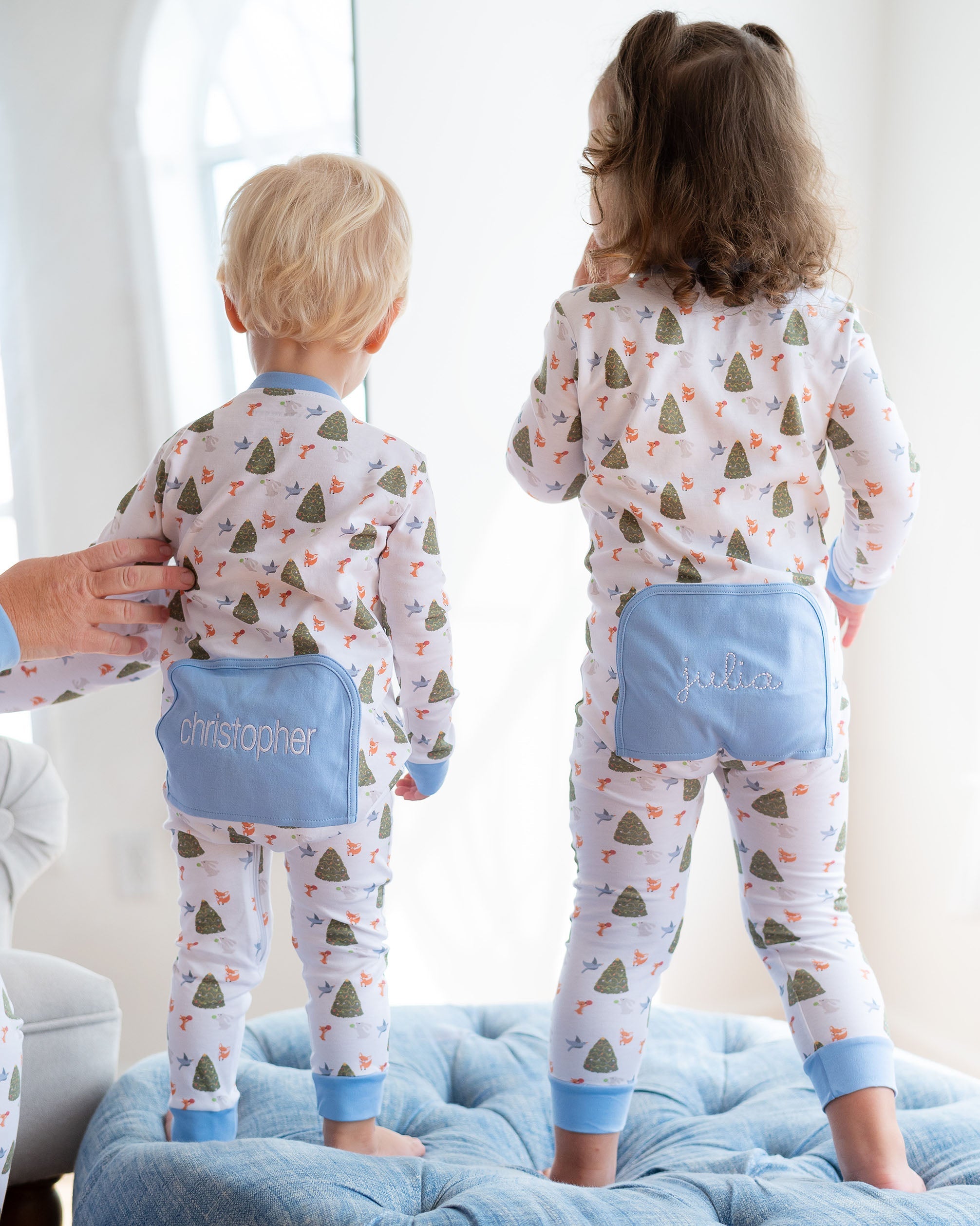 Woodland Creatures Pima Cotton Zip Up Pajamas- FINAL SALE