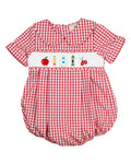 School Supplies Smocked Red Windowpane Boy Bubble- FINAL SALE