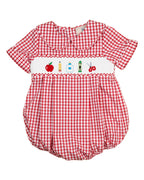 School Supplies Smocked Red Windowpane Boy Bubble- FINAL SALE Smockingbird