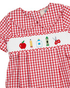 School Supplies Smocked Red Windowpane Boy Bubble- FINAL SALE Smockingbird