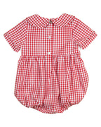 School Supplies Smocked Red Windowpane Boy Bubble- FINAL SALE Smockingbird