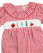 School Supplies Smocked Red Windowpane Girl Bubble- FINAL SALE Smockingbird
