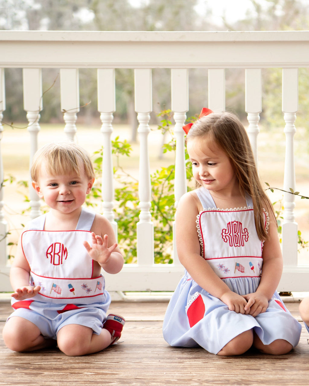 Patriotic Embroidered Shortall with Red Pockets- FINAL SALE