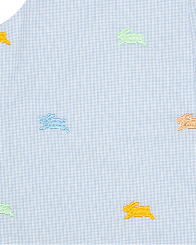 Colorful Bunnies Embroidered Shortall- FINAL SALE Smockingbird
