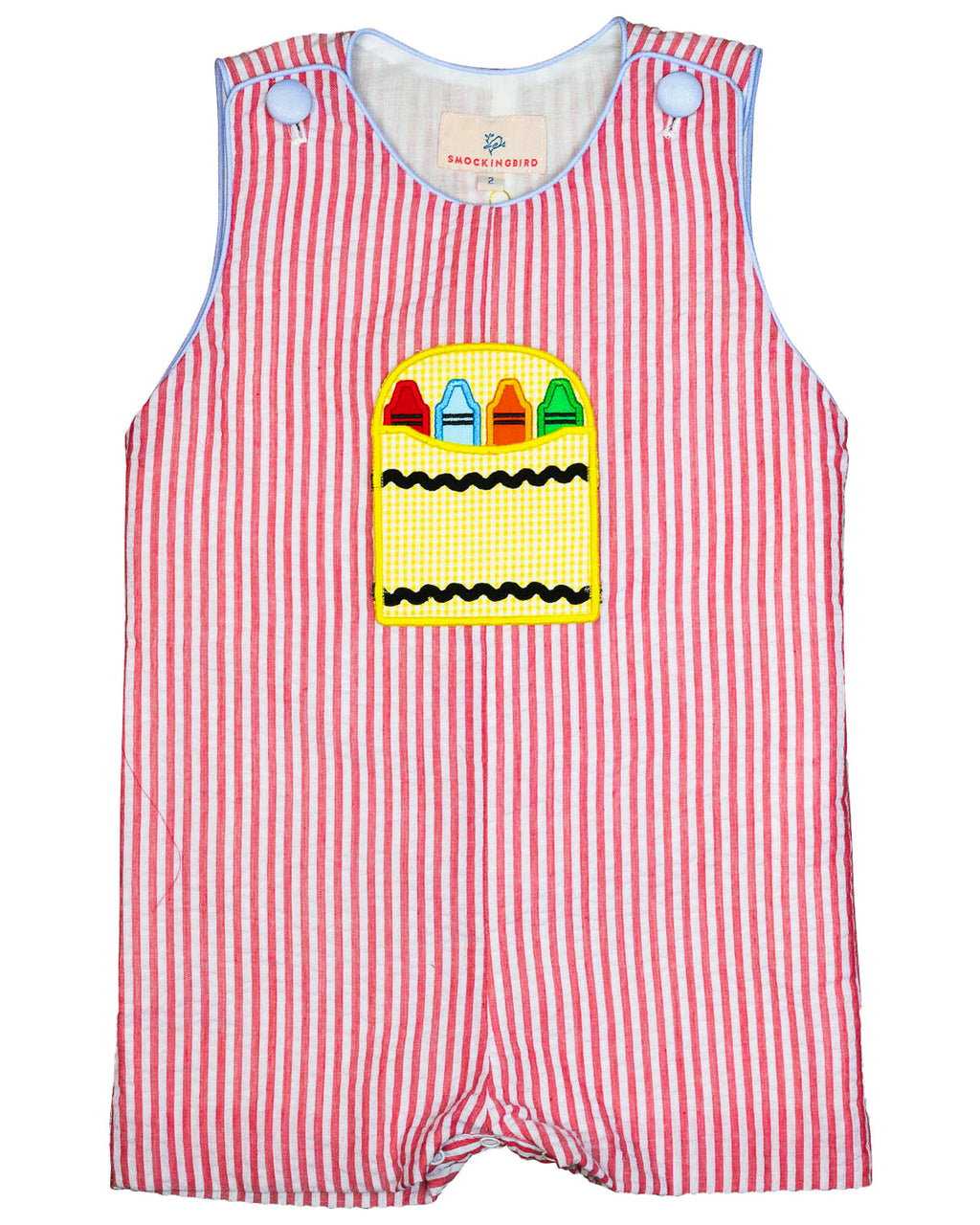 Crayon Pocket Red Seersucker Shortall- FINAL SALE