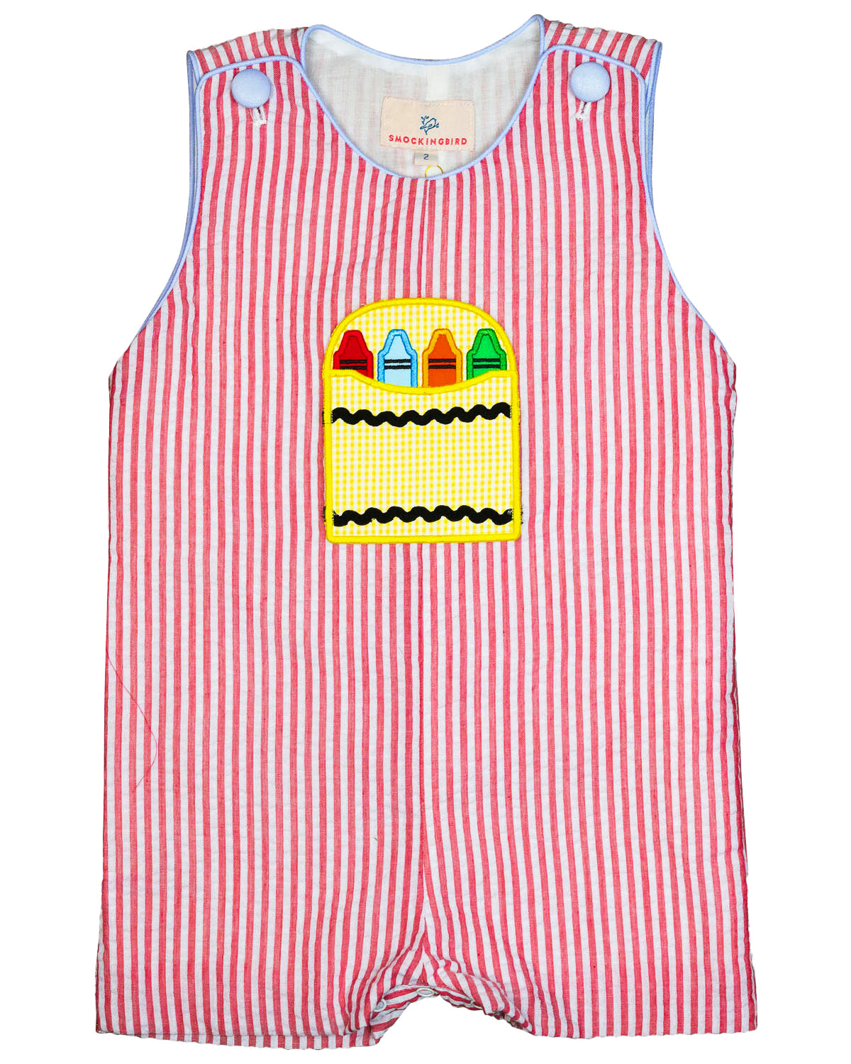 Crayon Pocket Red Seersucker Shortall- FINAL SALE