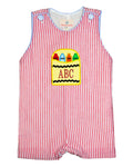 Crayon Pocket Red Seersucker Shortall- FINAL SALE