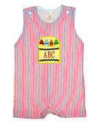 Crayon Pocket Red Seersucker Shortall- FINAL SALE Smockingbird