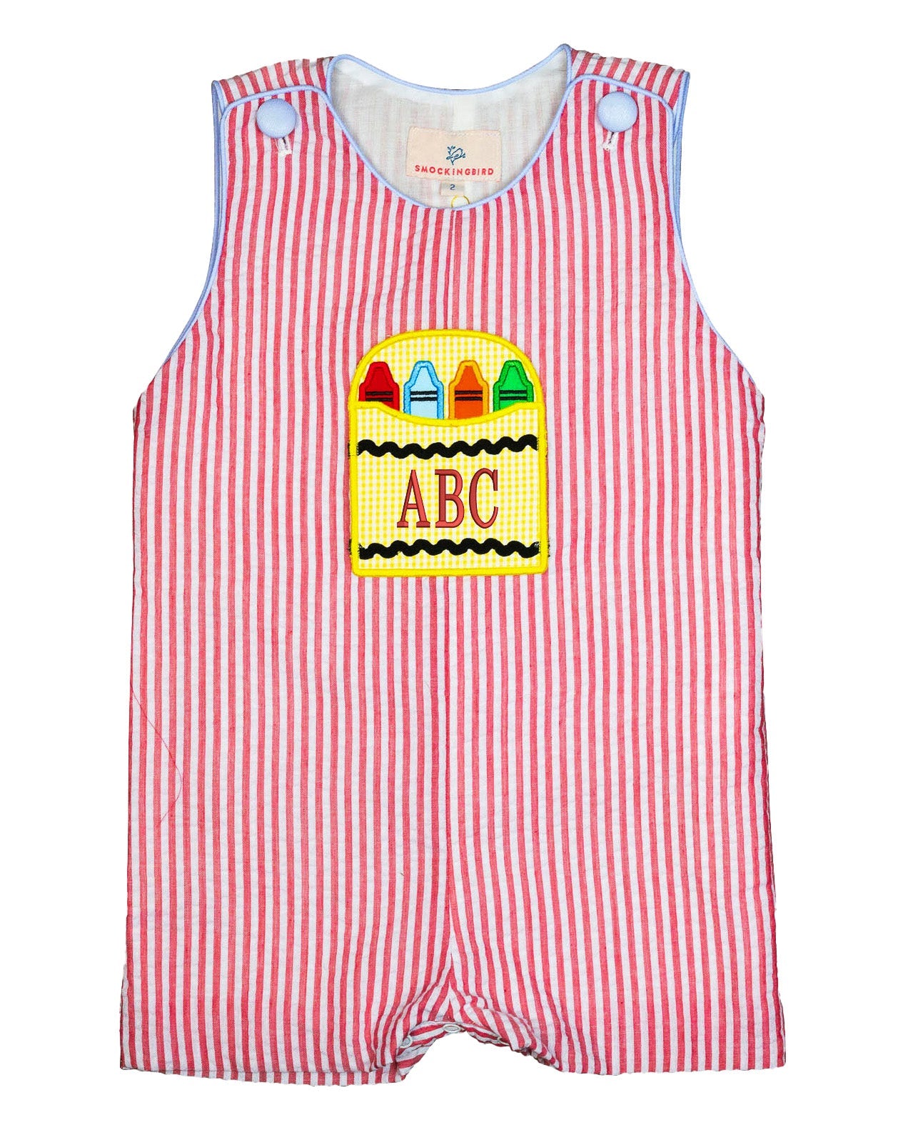 Crayon Pocket Red Seersucker Shortall- FINAL SALE