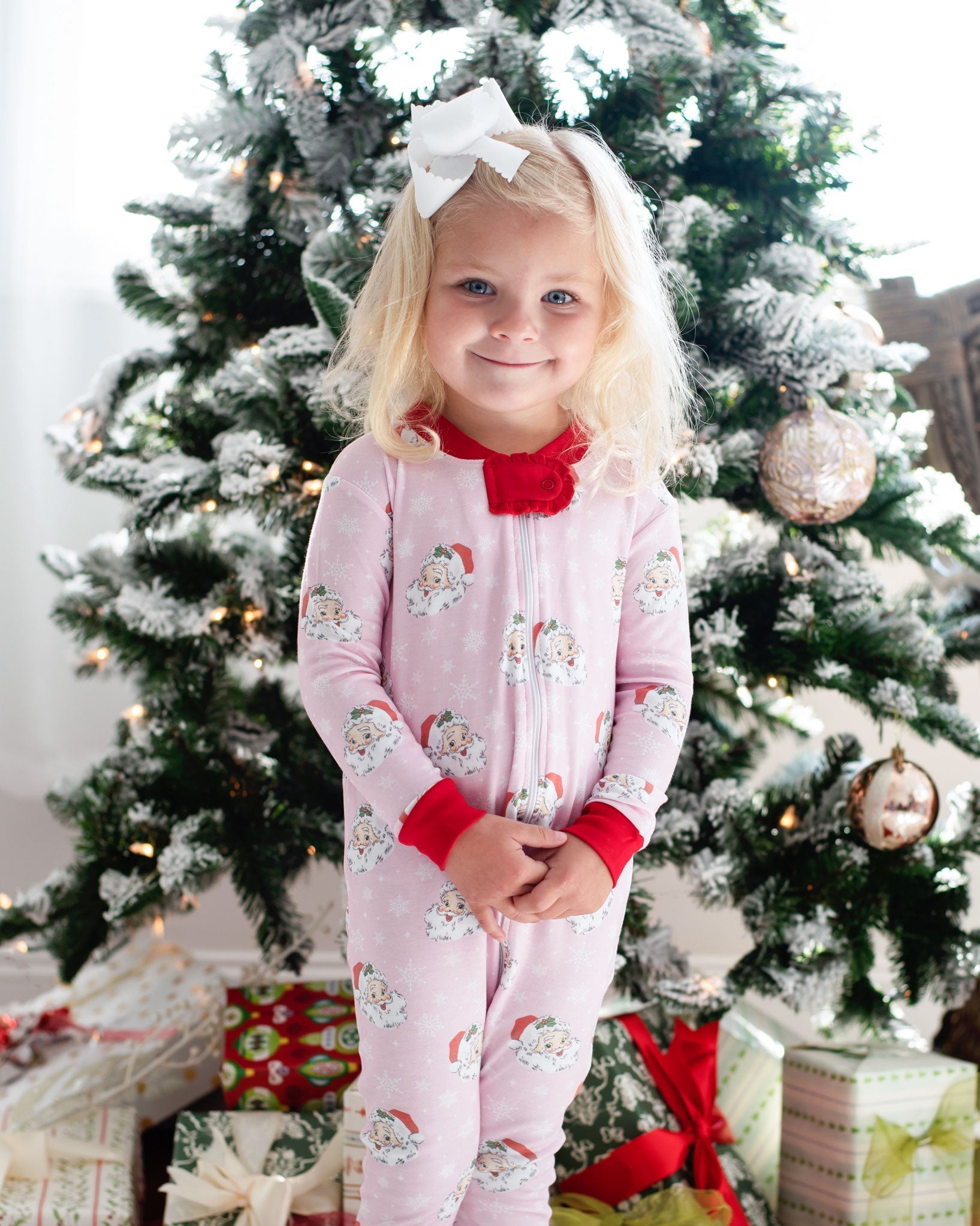 Vintage Santa Pink Knit Zip Up Pajamas-FINAL SALE Smockingbird